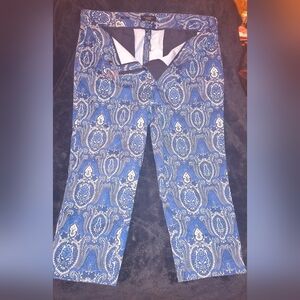 Women's Talbots Heritage Blue White Paisley Cropped Pants
